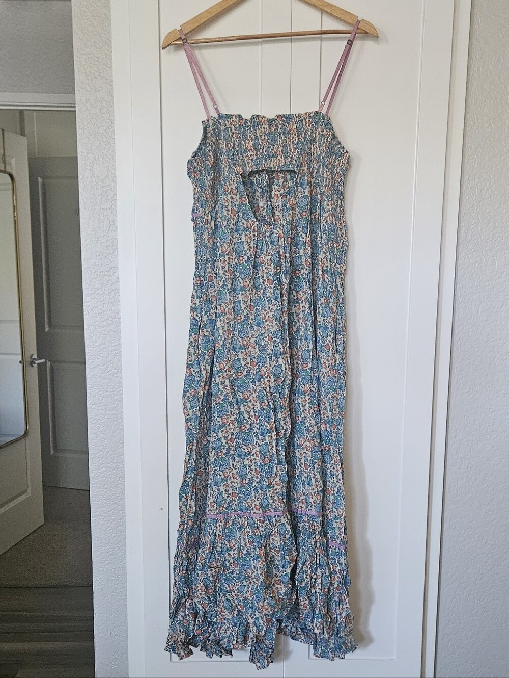 Free People Molly Jo Blue Floral Smocked Midi Dress - Picture 5 of 7